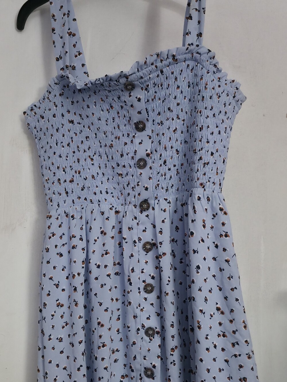 Sienna Sky Light Blue Floral Button-Front Smocked Sundress